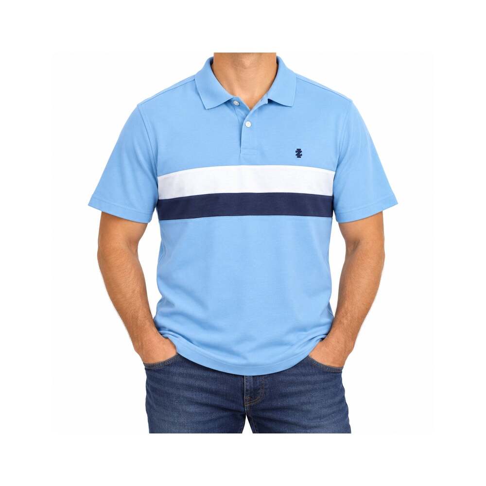 NEW Izod Polo Shirt Mens XL Blue SS Colorblock Jersey Little Boy Blue Stripe